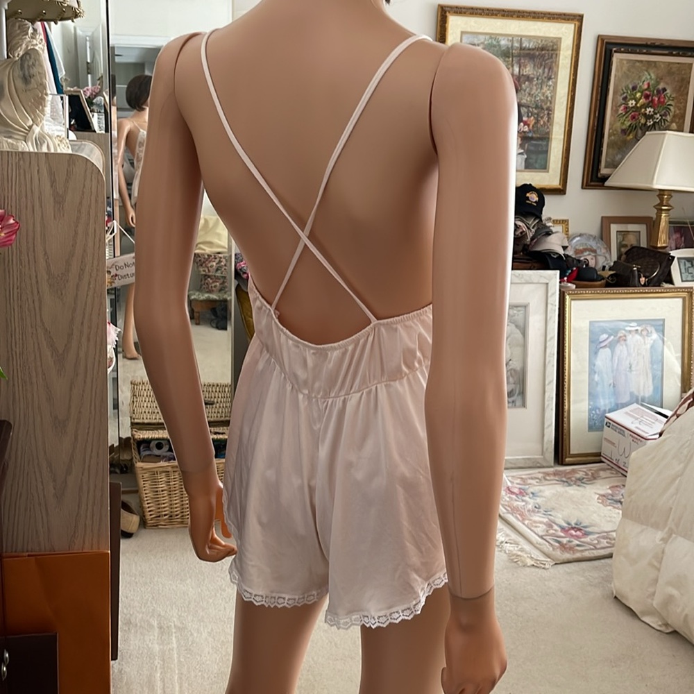 Vintage White Lace and Pink Teddy Bodysuit Elegant Romper - Picture 4 of 12